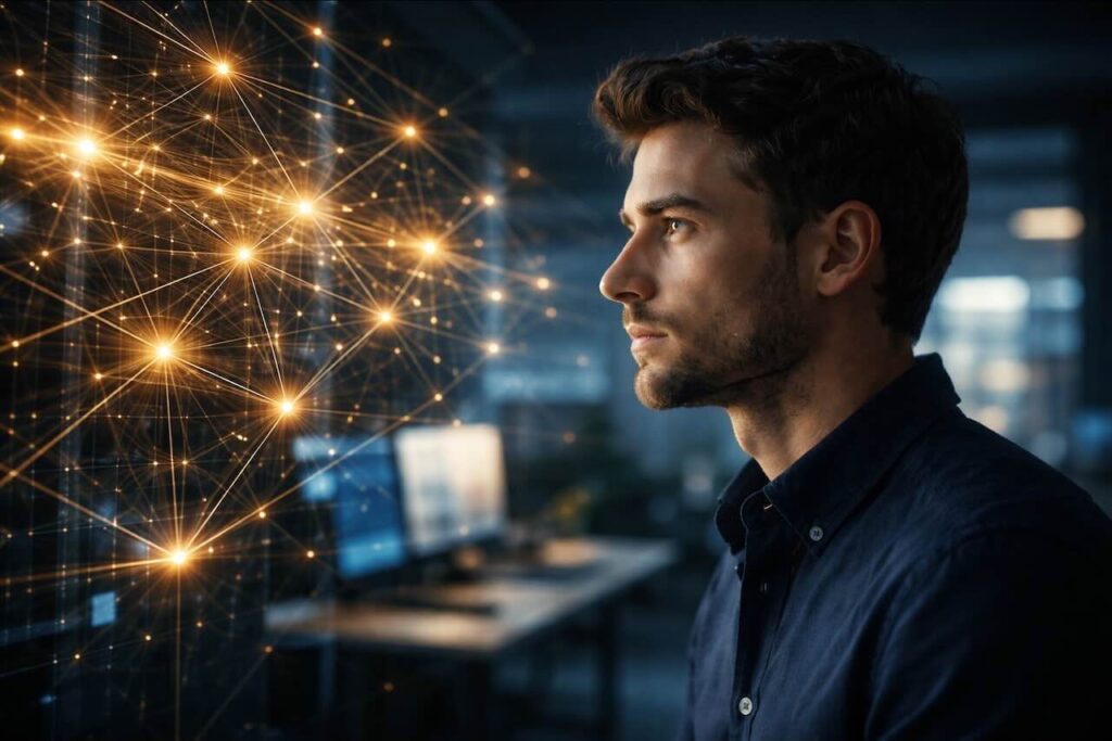 איש מסתכל על טכנולוגיה