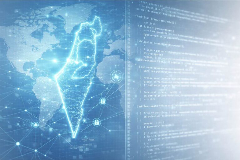 המחשה ויזואלית של מתקפת סייבר מבוססת בינה מלאכותית על תשתיות דיגיטליות המוגנות בכיפת ברזל וירטואלית