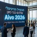 הולוגרמה של כפיל דיגיטלי במשרד הייטק בתל אביב עם הכיתוב Aivo 2026