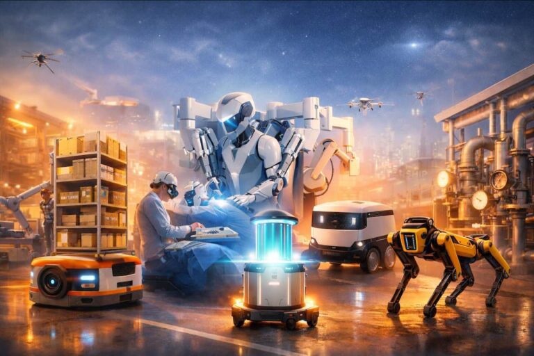 רובוטים חכמים עובדים לצד בני אדם בתעשייה, לוגיסטיקה ושירותים