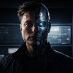 אילוסטרציה של בינה מלאכותית עתידנית עם לוגו X, חופש ביטוי ומאבקי כוח טכנולוגיים