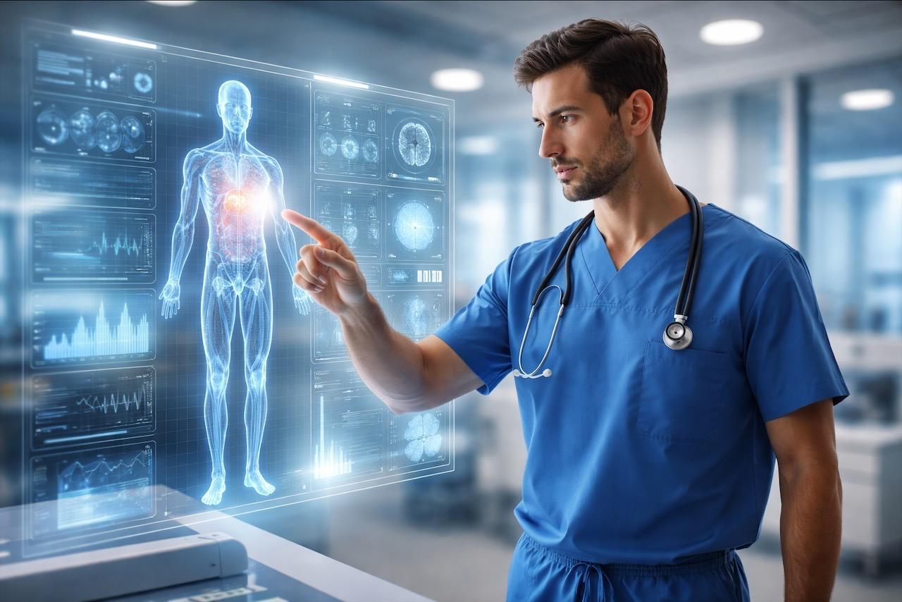 רופא משתמש במערכת בינה מלאכותית מתקדמת בבית חולים - Aivo