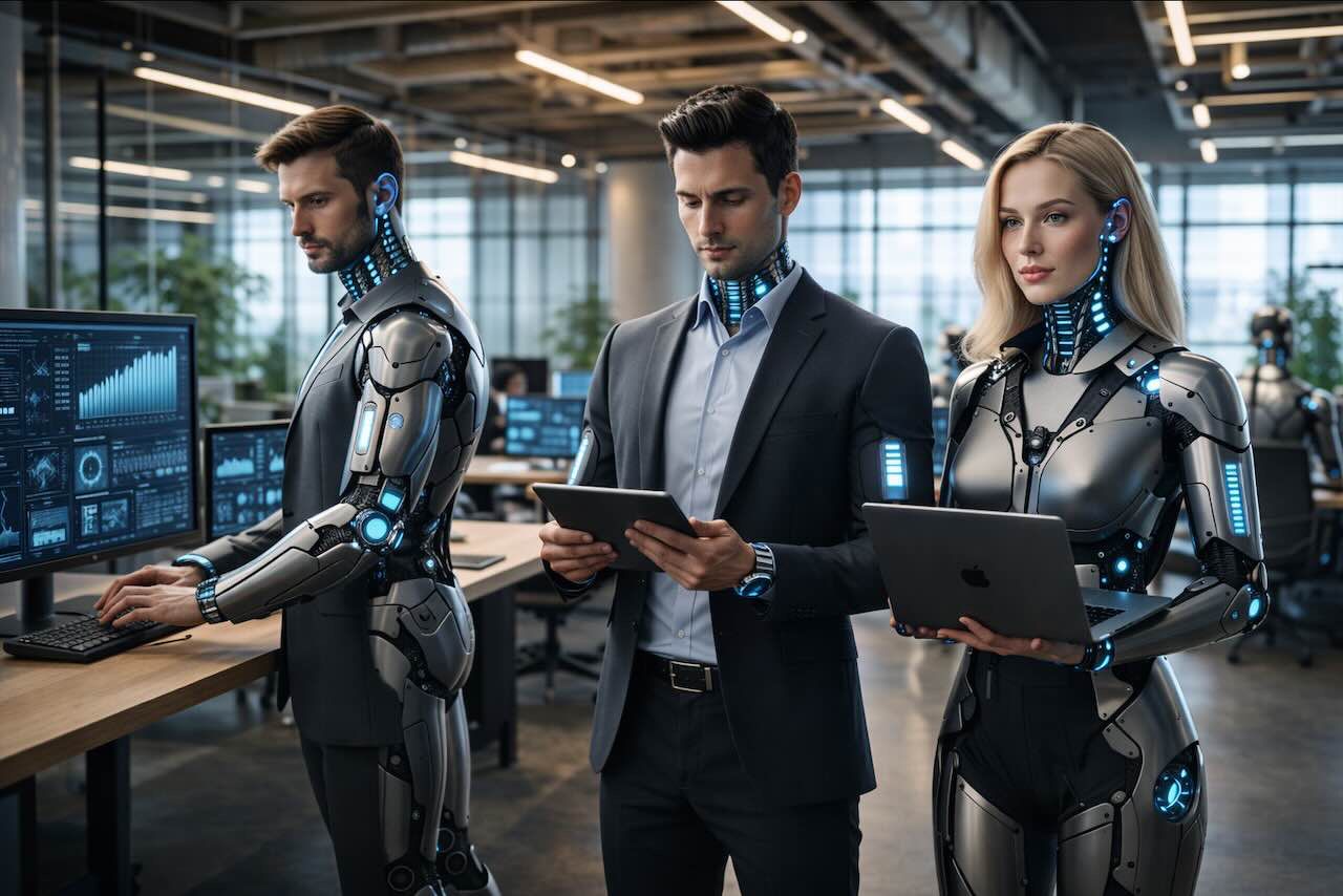 תרשים ארכיטקטורת עבודה של סוכני AI במשרד המודרני המציג זרימת עבודה בין סוכני מחקר, אסטרטגיה ובקרה רגולטורית.