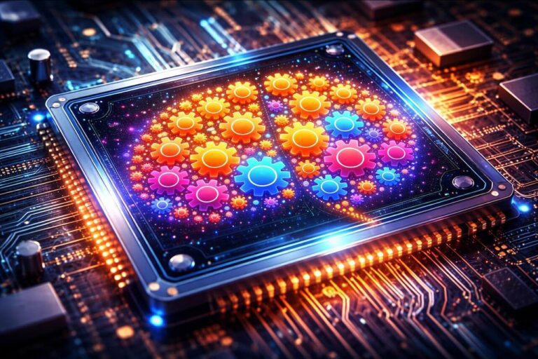 הדמיה של Claude AI כמוח דיגיטלי בתוך שבב מחשב מתקדם