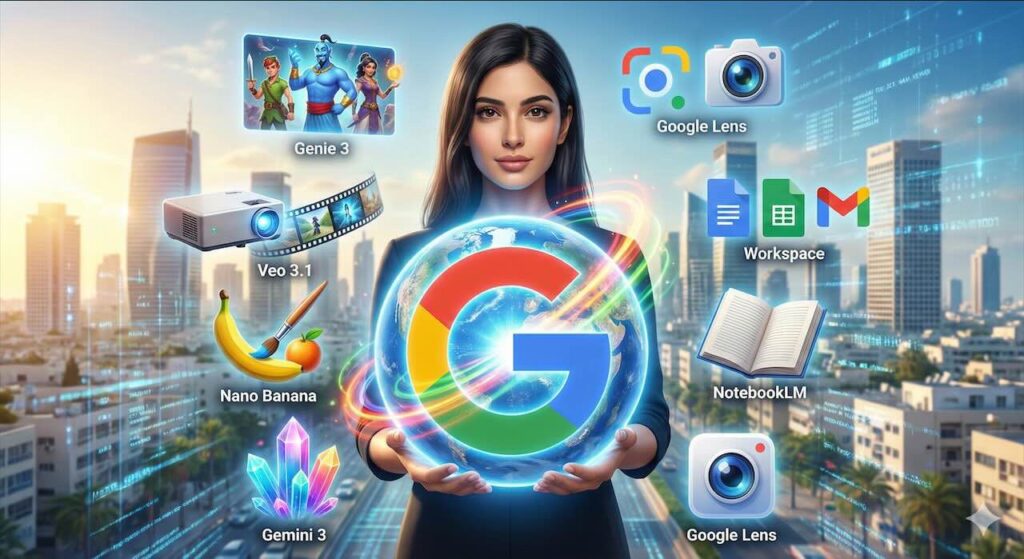 מפת 19 כלי הבינה המלאכותית של גוגל לשנת 2026: מדריך ויזואלי לכלים ליצירה, גיימינג ווידאו