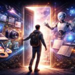 אדם פותח דלת לעולם של כלי בינה מלאכותית – תמונה שממחישה את הכניסה לעולם ה-AI בשנת 2026