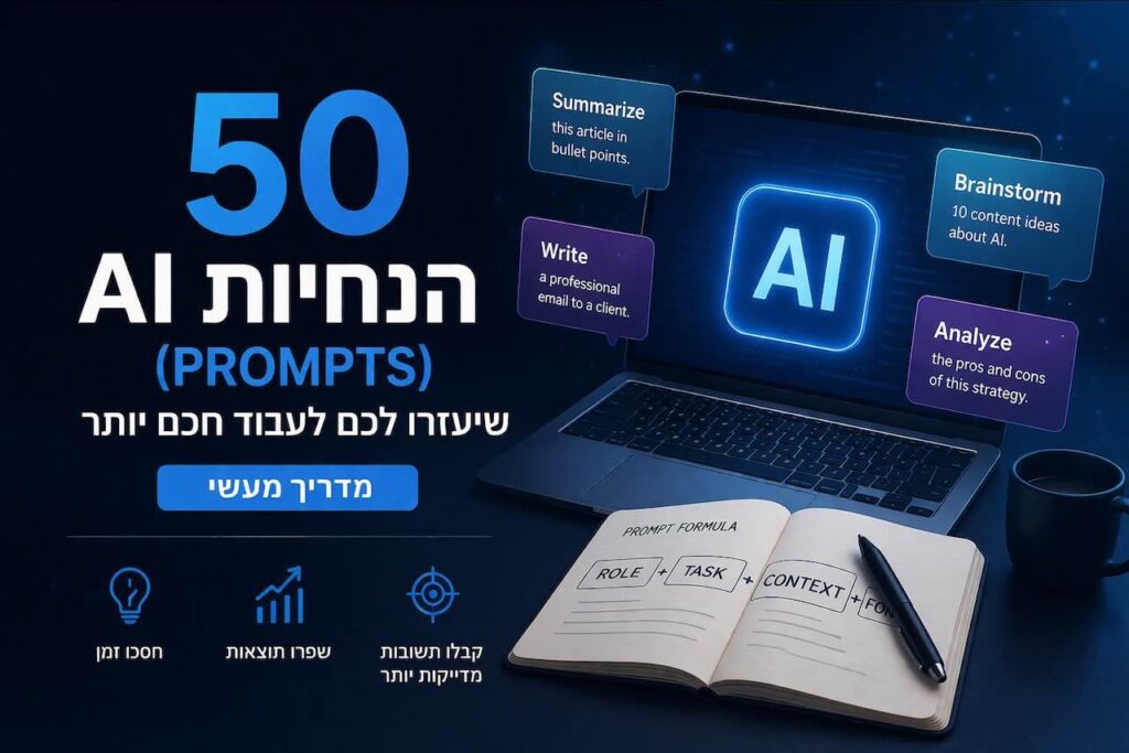 50 הנחיות AI לשיפור עבודה עם בינה מלאכותית מדריך מעשי לפרומפטים