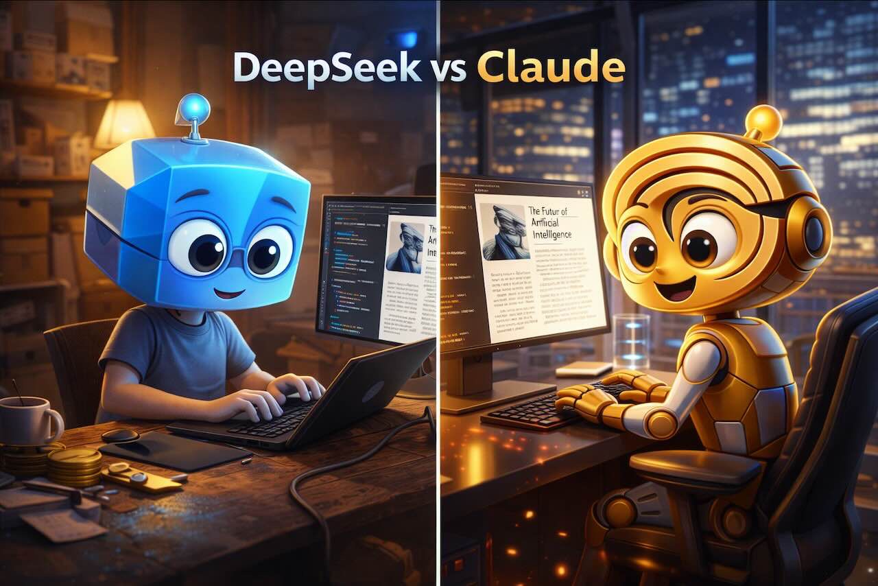 השוואה בין DeepSeek ל-Claude בעיצוב אנימציה המדגימה עבודה זולה מול עבודה פרימיום בבינה מלאכותית